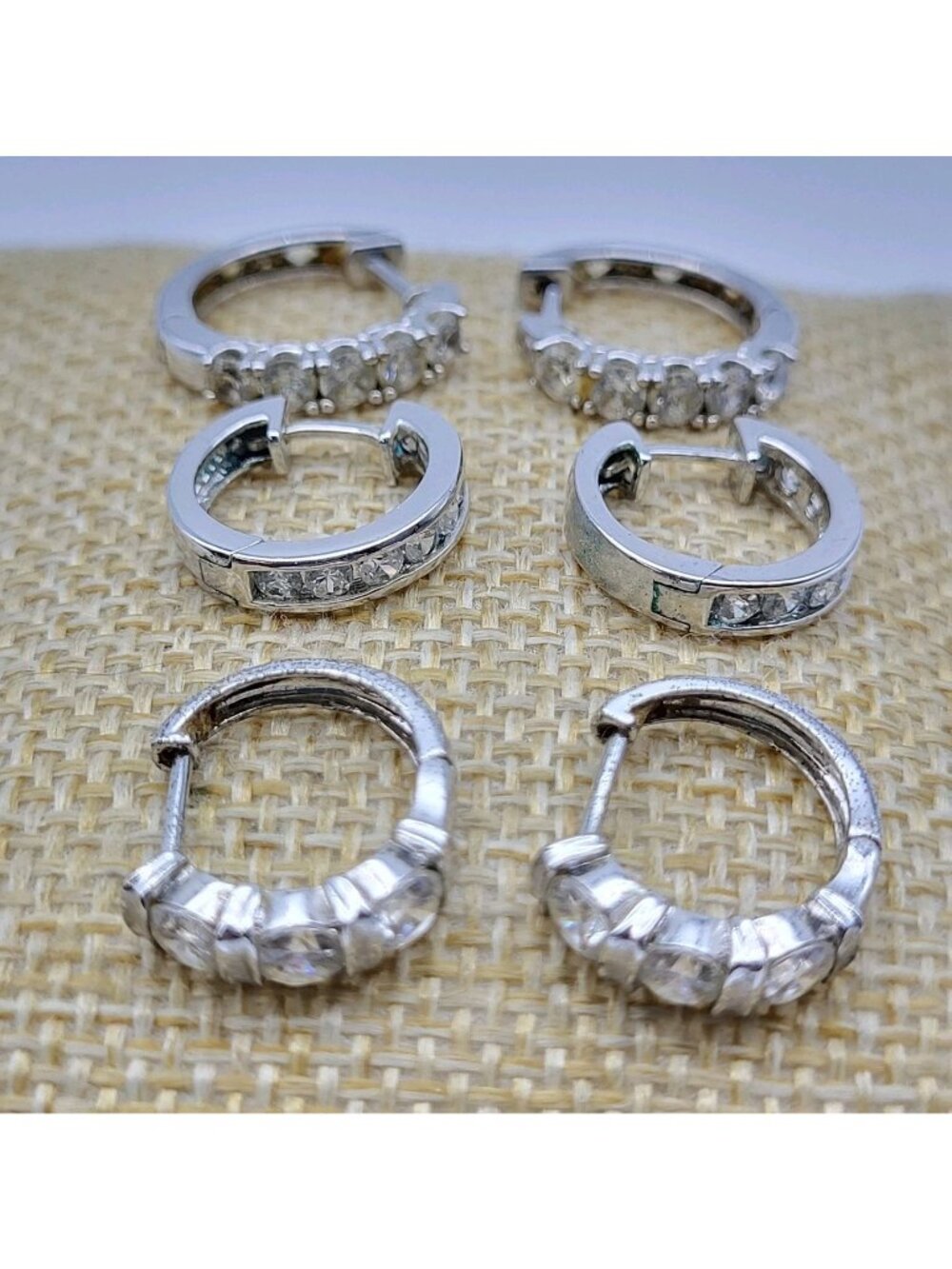 Fab Sterling Silver Cz Hoop Earrings Lot Bling Collection Festival Jewelry